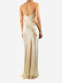 Cream satin lace maxi dress - size UK 8 Dresses Trussardi 