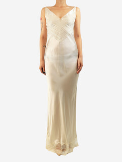 Cream satin lace maxi dress - size UK 8 Dresses Trussardi 