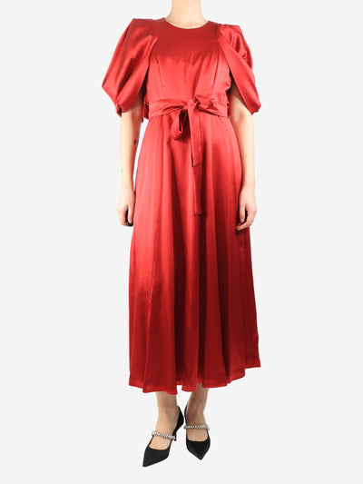 Red silk puff-sleeved midi dress - size UK 12 Dresses Roksanda 