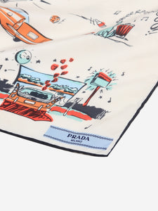 Prada White car printed scarf