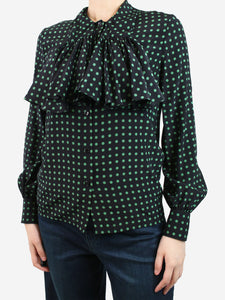 Celine Black polka dot neck-tie silk shirt - size UK 8