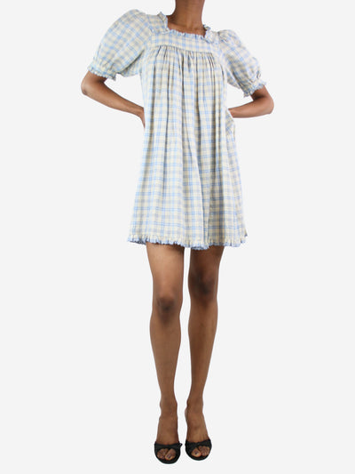 Cream checked puff-sleeved mini dress - size XS Dresses Doen 
