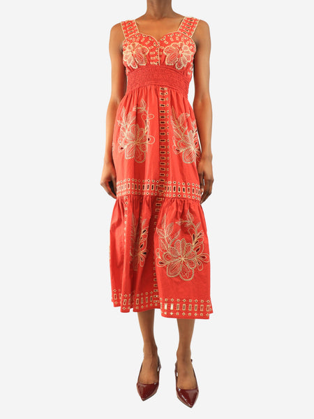 Red embroidered midi dress - size XS product image