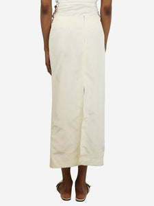 Magda Butrym Cream silk strapless rose midi skirt - size UK 6