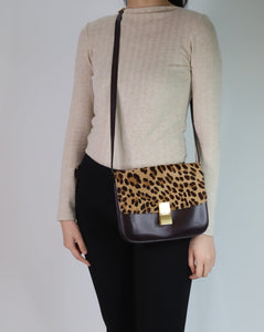 Celine Brown leopard print classic box cross-body bag