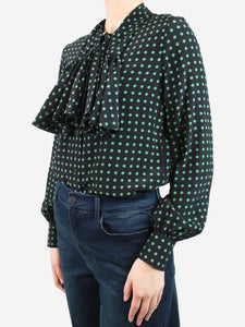 Celine Black polka dot neck-tie silk shirt - size UK 8