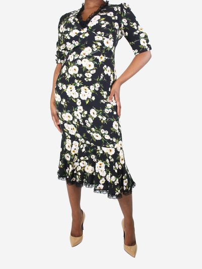 Black floral lace-trimmed dress - size UK 14 Dresses Dolce & Gabbana 