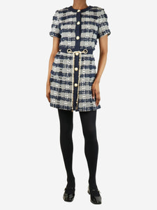 Chanel Navy blue and white houndstooth midi dress - size UK 10