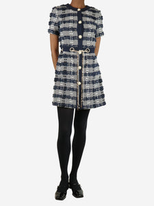 Chanel Navy blue and white houndstooth midi dress - size UK 10