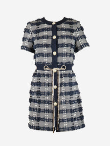 Chanel Navy blue and white houndstooth midi dress - size UK 10