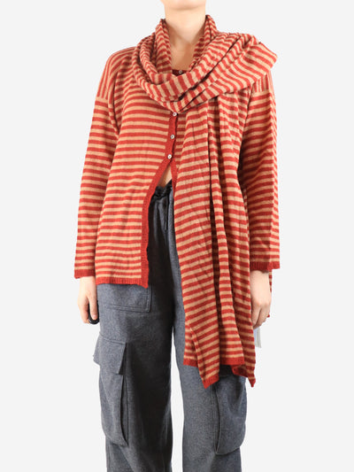 Red and beige striped cashmere cardigan and scarf set - One size Sets Album Di Famiglia 
