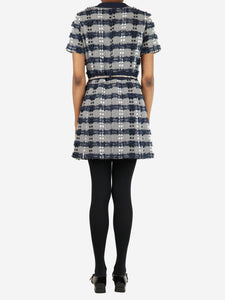 Chanel Navy blue and white houndstooth midi dress - size UK 10