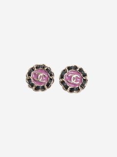 Purple and black interwoven chain round earrings Earrings Chanel 