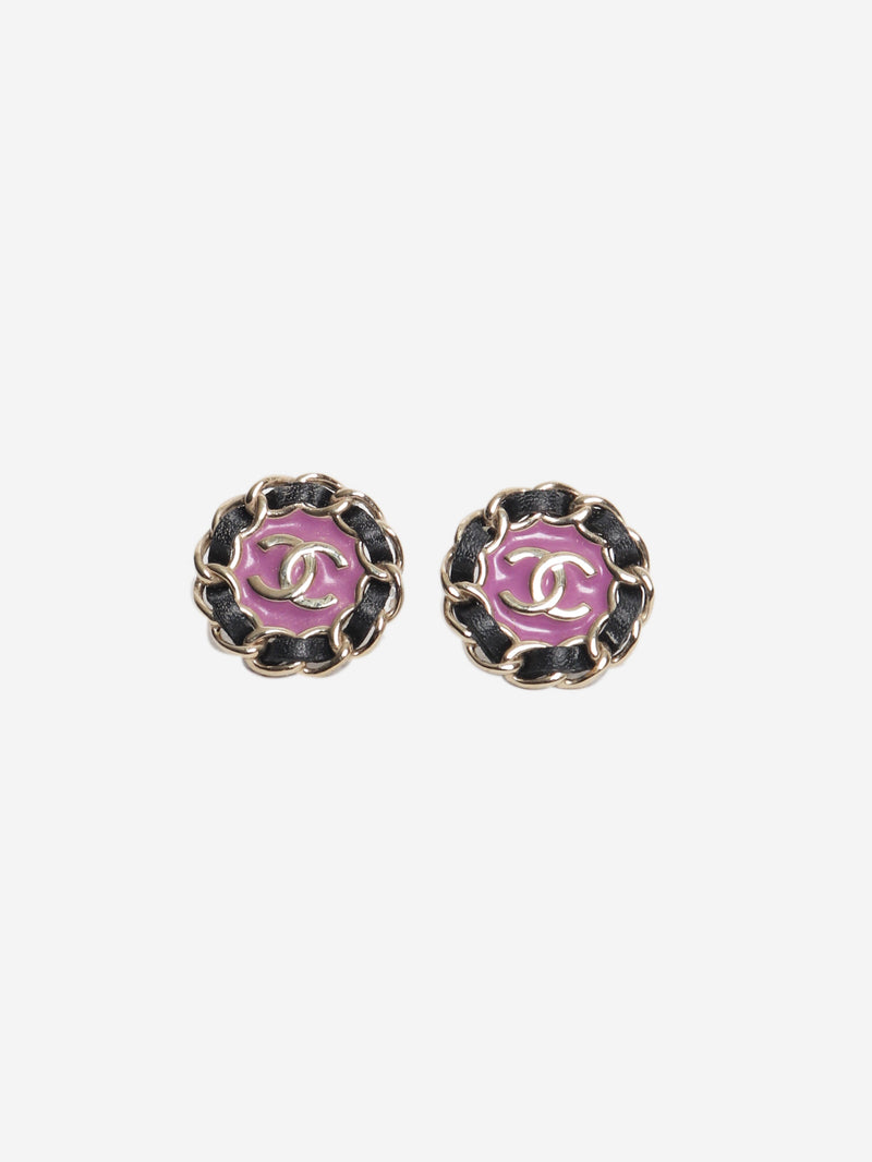 Purple and black interwoven chain round earrings Earrings Chanel 