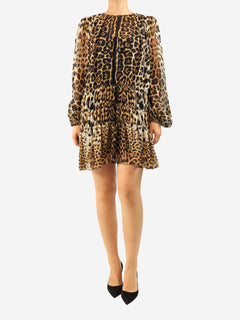 Brown silk leopard print mini dress - size UK 10 Dresses Saint Laurent 