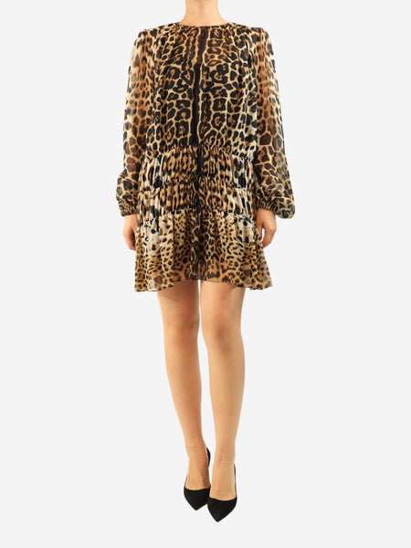 Brown silk leopard print mini dress - size UK 10 product image