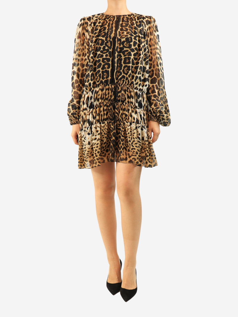 Brown silk leopard print mini dress - size UK 10 Dresses Saint Laurent 