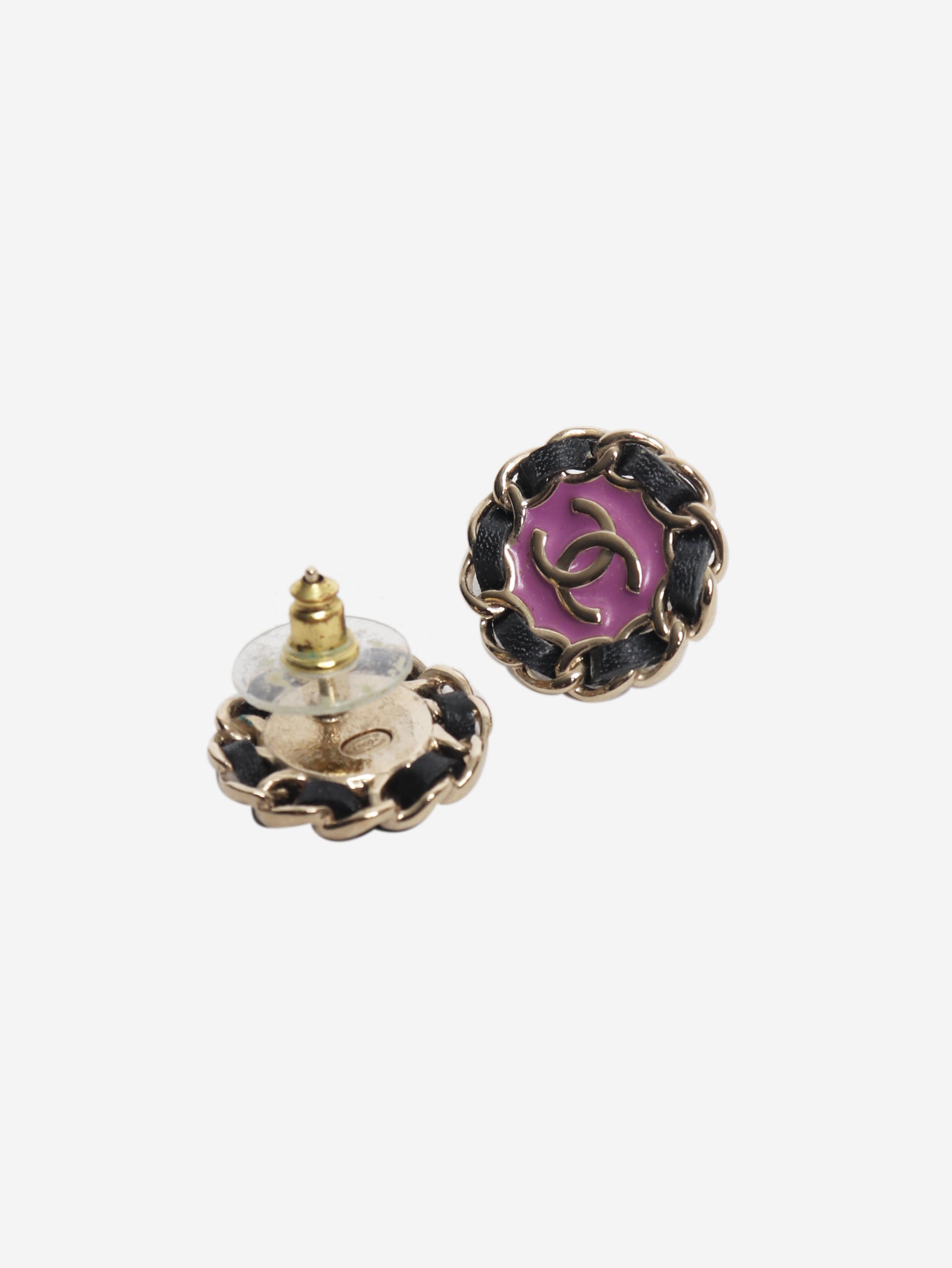 Purple and black interwoven chain round earrings Earrings Chanel 