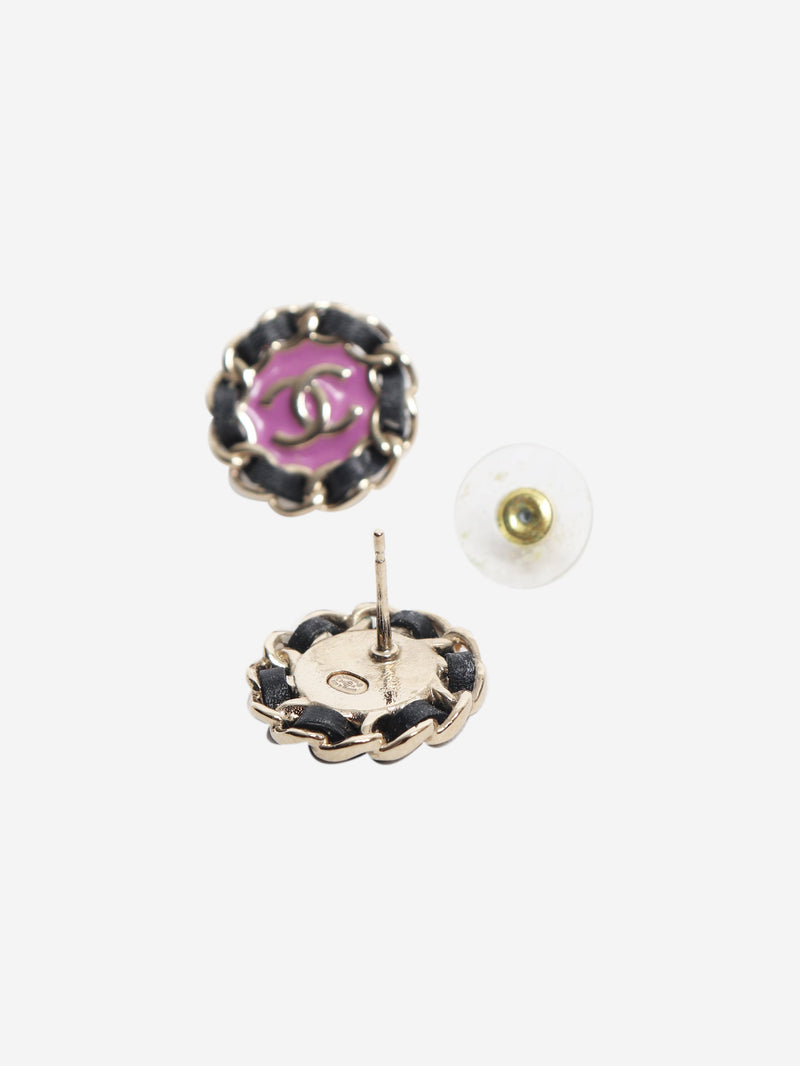 Purple and black interwoven chain round earrings Earrings Chanel 