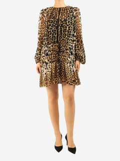 Brown silk leopard print mini dress - size UK 10 Dresses Saint Laurent 
