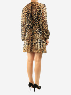 Brown silk leopard print mini dress - size UK 10 Dresses Saint Laurent 