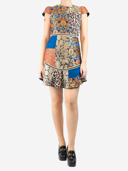 Multicolour jacquard patchwork mini dress - size UK 10 product image