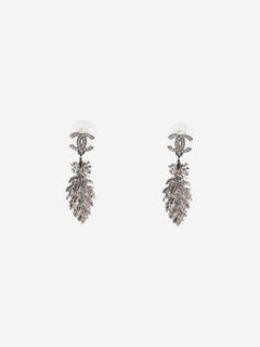 Silver CC logo feather dangle earrings Earrings Chanel 