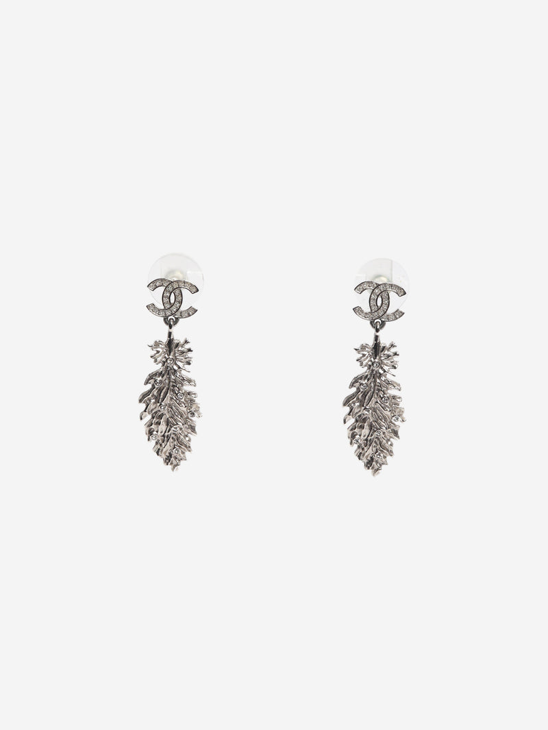 Silver CC logo feather dangle earrings Earrings Chanel 