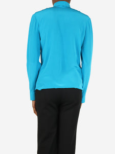 Gucci Blue long-sleeved silk blouse - size UK 4