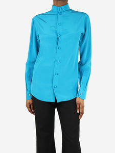 Gucci Blue long-sleeved silk blouse - size UK 4