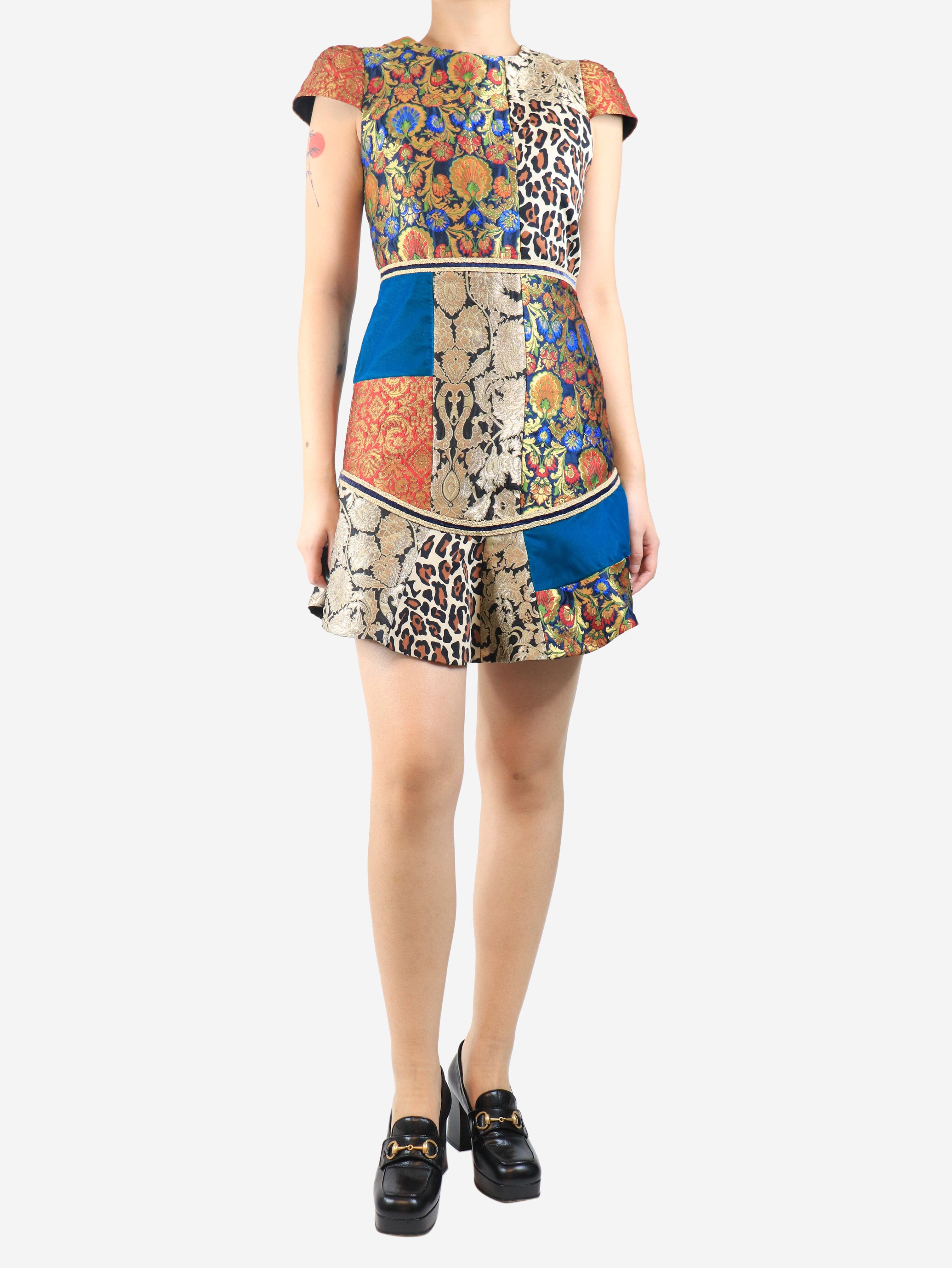 Multicolour jacquard patchwork mini dress - size UK 10 Dresses Alice + Olivia 