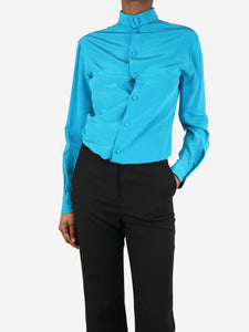 Gucci Blue long-sleeved silk blouse - size UK 4