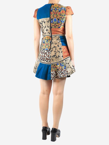 Multicolour jacquard patchwork mini dress - size UK 10 alternate image