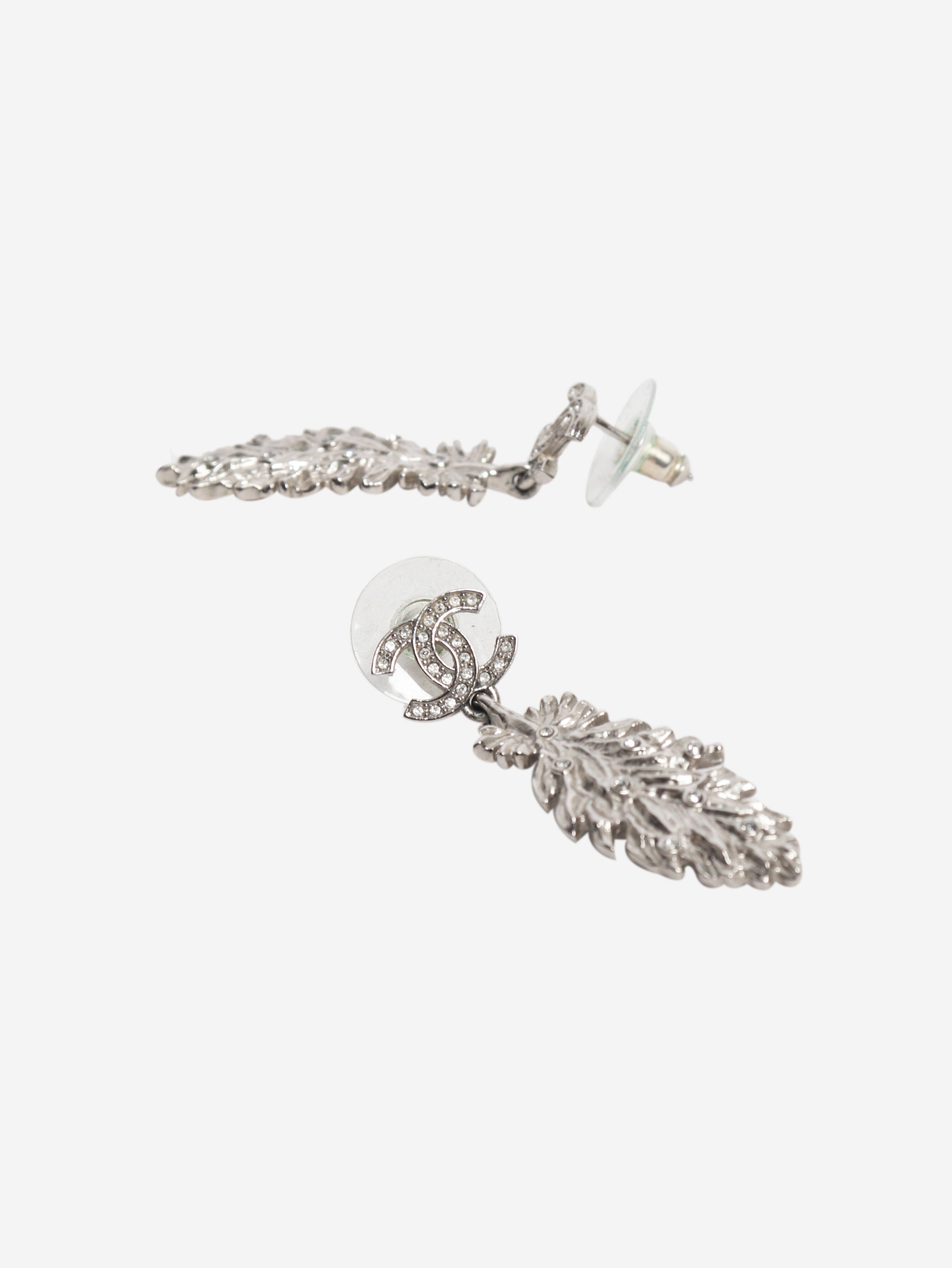 Silver CC logo feather dangle earrings Earrings Chanel 