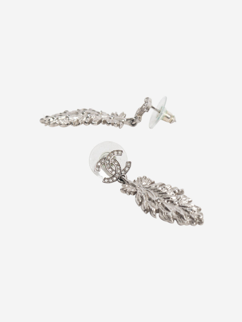 Silver CC logo feather dangle earrings Earrings Chanel 