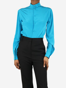 Gucci Blue long-sleeved silk blouse - size UK 4