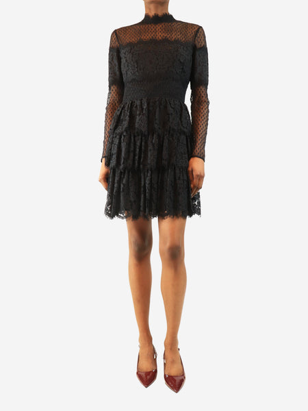 Black lace ruffle dress - size UK 10 product image