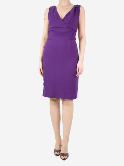 Purple V-neckline belted dress - size UK 10 Dresses Christian Dior 