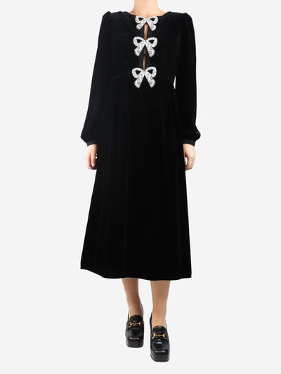 Black Camille velvet bow dress - size UK 10 Dresses Saloni 