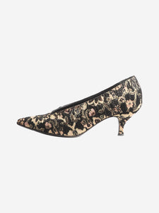 John Galliano Black floral jacquard pumps - size EU 36