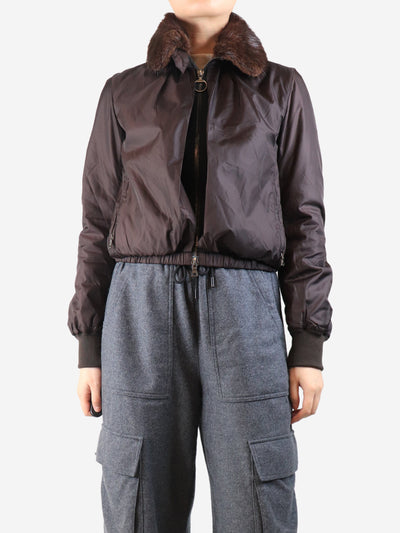 Dark brown cropped nylon jacket - size UK 10 Coats & Jackets Prada 