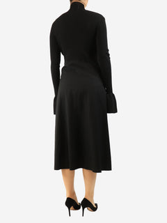 Black long sleeve ribbed midi dress - size UK 10