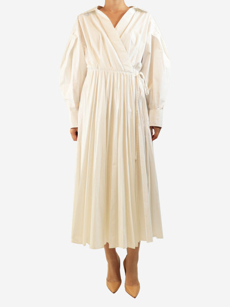 White pleated wrap dress - size UK 10 product image
