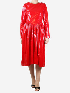 Batsheva Red long-sleeved PVC midi dress - size UK 10