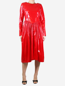 Batsheva Red long-sleeved PVC midi dress - size UK 10