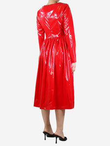 Batsheva Red long-sleeved PVC midi dress - size UK 10