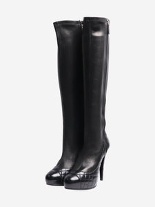 Chanel Black below-the-knee leather quilted boots - size EU 39