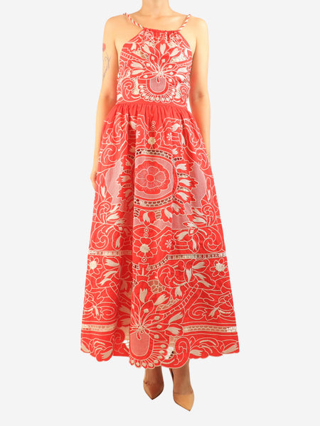 Red floral embroidered maxi dress - size UK 10 product image