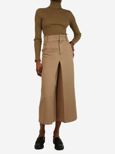 Chloe Camel wool-blend wide-leg trousers - size UK 6