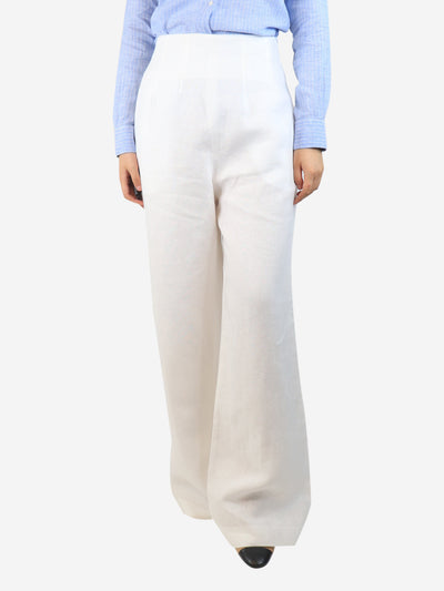 White linen wide-leg trousers - size UK 12 Trousers Kallmeyer 